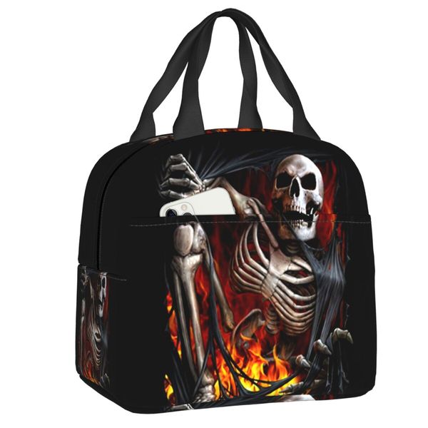 Horror Gothic Death Skull Bag Aish Bold Termal Termal Cooler Lorzon Bolsas para mujeres Bolsas de recipiente de alimentos