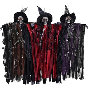 Horreur Grim Reaper Suspendu Fantôme Sorcière Voix Pourriture Lumière Yeux Halloween Décorations Maison Hantée Bar Partie Décoration Prop JK1909XB