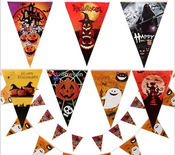 Horreur Halloween décoration papier triangle drapeau fanion bannière carnaval guirlande crâne chauve-souris fantôme araignée effrayant clubing bar boutique décor de fête