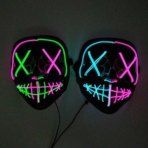 Horreur Halloween LED PURGE MASK NEON Light Up Mask Costume Festival Cosplay DJ Party Luminous Masquerade Masques HKD230810