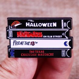 Colección de películas de terror, cinta de vídeo, Pin esmaltado, película de Halloween, cintas VHS, insignia, broche, decoración para mochila, joyería 4428704