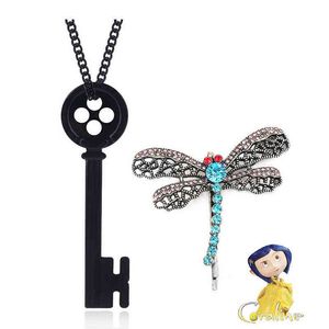 Film d'horreur Coraline collier dessin animé noir bouton clé crâne collier libellule épingle à cheveux pour les femmes bijoux cadeau G1206