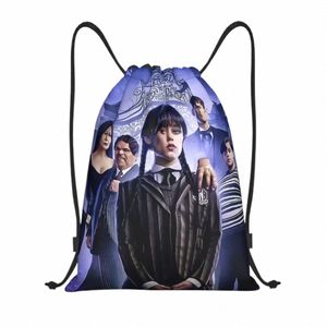 Film d'horreur Mercredi Addams Cordon Sac à dos Sacs Hommes Femmes Comédie légère Gym Sports Sackpack Sacs pour voyager 83o4 #