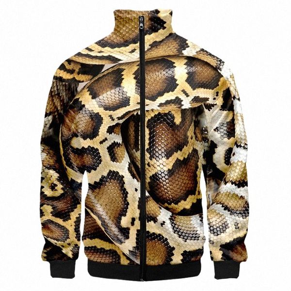 horreur peau serpent impression 3D veste LG manches veste d'hiver col montant fermeture éclair vêtements hommes grande taille modèle décontracté dropship L5sG #