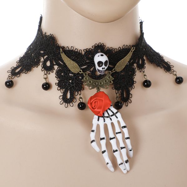 Collar de Palma de calavera de terror, Bola de maquillaje de Festival fantasma, vestido de vampiro para mujer, accesorios de fiesta de Halloween de comercio exterior