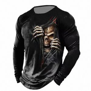 Horror Schedels 3D Afdrukken Mannen Street Style T-shirts Lente Herfst Lg Mouw Skelet Patroon Man Casual Tees 6XL Big Size tops X594 #
