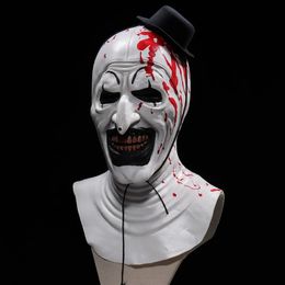 Terrificateur d'horreur Art Le masque de clown cosplay Creepy Bloody Demon Evil Joker Hat Latex Casque Halloween Party Costume accessoires 240517