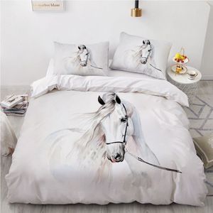 Juego de cama de caballo, diseño personalizado en 3D, juegos de fundas nórdicas de animales, ropa de cama blanca, fundas de almohada, tamaño King Queen Super King Twin 20112319M