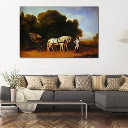 Cheval toile Art parc Phaeton avec une paire de crème Pontes George Stubbs peinture classique paysage fait à la main décor à la maison