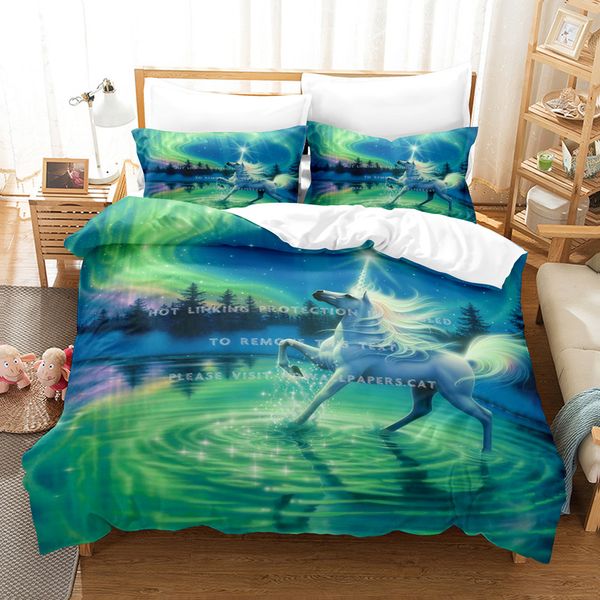 Horse couette couverture King / Queen Size for Kids Teen adulte, fraîche aquarelle Couper couette de couette de cheval 2 oreiller, multicolore