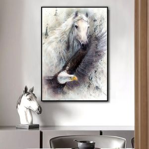 Paard Eagle Animal Canvas Schilderij Zwart-wit Art Wall Art Pictures voor Woonkamer Slaapkamer Moderne Woondecoratie Unframed