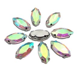 Horse Oeil Shape Glass Rhinaistones avec griffe marquise coudre sur la boucle de base en métal diamant en métal en pierre de cristal pour vinaigrette à vêtements