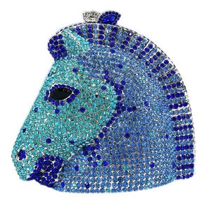Paardenkop met diamanten ingelegde dinertas Gem Banquet dier volledige driedimensionale Europese en Amerikaanse dameshandtas 0001
