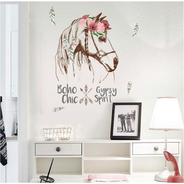 Adhesivo de pared con personalidad de cabeza de caballo, Mural extraíble, decoración de habitación DIY, calcomanía de pared del dormitorio SK7092 201130354Z