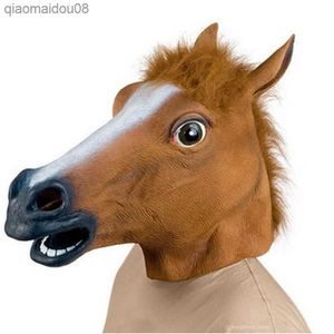 Cheval Masque Halloween Tête De Cheval Masque Latex Creepy Animal Costume Théâtre Prank Crazy Party Halloween Décor L230704