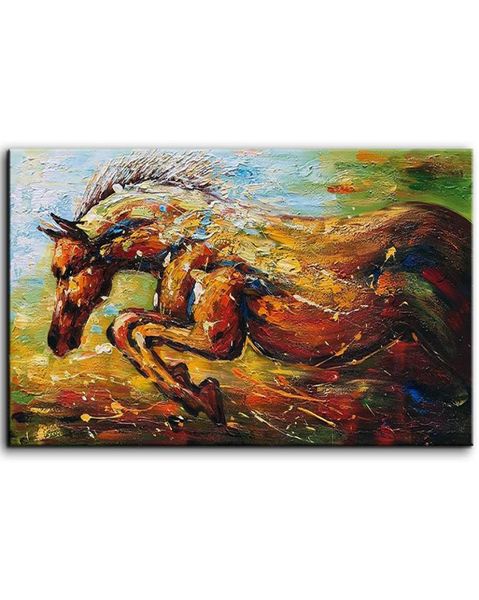 Pintura al óleo de caballo sobre lienzo, paleta de semental, cuchillo, textura, arte, imagen de Animal, pared para decoración del hogar 5190600