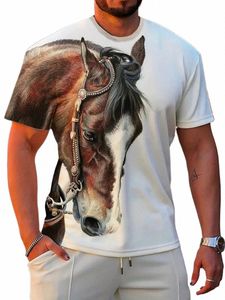 Caballo Imprimir Diseño gráfico de los hombres O-cuello Novela camiseta Casual Cómodas Camisetas Camisetas para la ropa de los hombres del verano Tops h4KV #