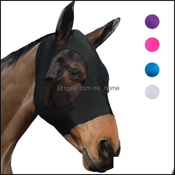 Fournitures pour chevaux Pet Home Garden Masque anti-mouches avec oreilles Confort Élasticité lisse Lycra Grip Soft Mesh Stretch Bug Eye Saver Protection Uv Xbjk2