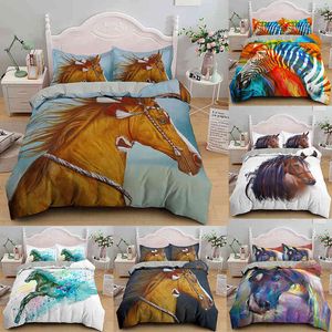 Patrón de tema de caballo Impreso en 3d Funda de edredón / edredones Juegos de cama Textiles para el hogar