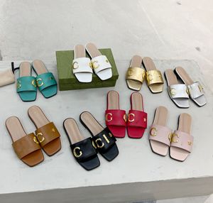 Slide Sandal Designer Femmes Mule Square Toe Pantoufles Or Toned Sandales Multicolores Luxurys Summer Beach Talon Plat Tongs Chaussures