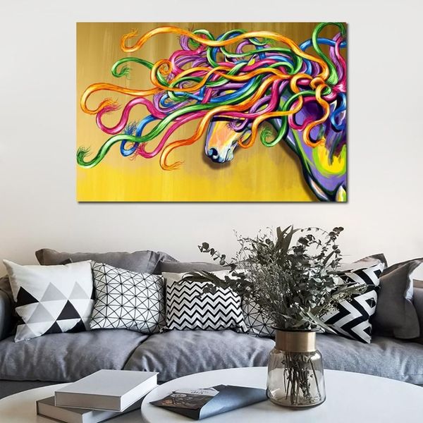 Caballos Arte Pintura abstracta Lienzo Majestuoso Caballo Pintado a mano Pinturas de animales coloridas para baño Cocina Decoración de pared Gift2264