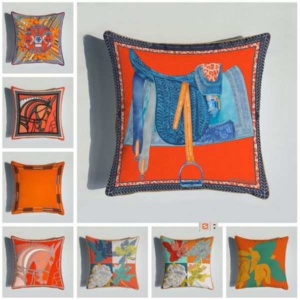 Chevaux fleurs imprimer jeter taie d'oreiller série Orange taies d'oreiller pour la maison chaise canapé décoration taies d'oreiller carrées