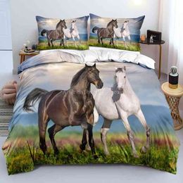 Ensemble de housse de couette imprimée chevaux, literie double, Queen, King, couvre-lit, doux et léger, Textile de maison avec animaux