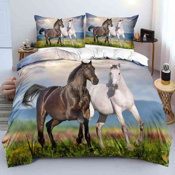 Juego de funda nórdica con estampado de caballos, ropa de cama doble, tamaño Queen y King, edredón, colcha suave y ligera, textiles para el hogar de animales