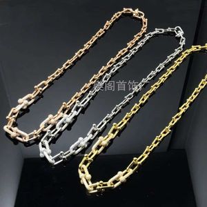 Hoefijzer dubbele ring volledige diamanten bamboe ketting U-vormige in elkaar grijpende hoefijzer paar ketting Instagram stijl