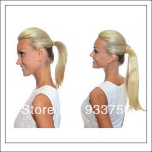 Longue enveloppe sur des queues de cheval droites humaines vierges pour les femmes pince naturelle dans les postiches d'extension de cheveux cheveux fantaisie blonds