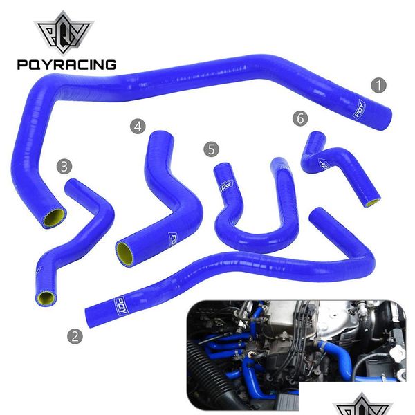 Colliers de serrage 6 pièces Sile Kit de tuyaux de liquide de refroidissement de radiateur pour Honda Civic Sohc D15 D16 Eg Ek 92-00 bleu et jaune Pqy-Lx1303C-Qy D Dhubf