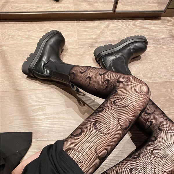 Bonneterie Sexy femmes bas collants noir dame classique lettre motif femmes chaussettes de haute qualité taille unique sans boîte