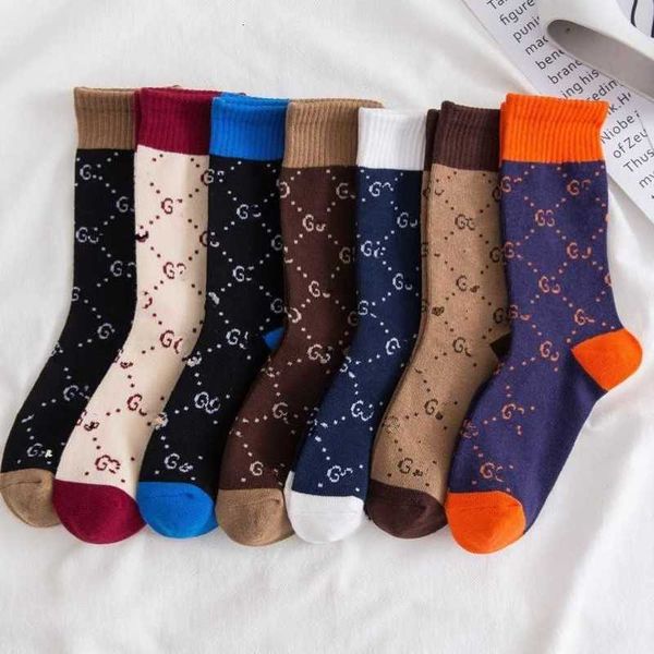 Bonneterie Chaussettes G lettre chaussettes contraste couleur tube moyen coton vieille fleur femme style britannique café marée marque mode loisirs collège EDC0