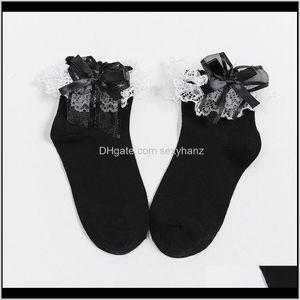 Hosiery Womens Underwear Apparel Drop Levering 2021 Lolita Lace Woman Mode Japanse Kawaii Sweet Girls Crew Socks Leuke Bowknot Harajuku