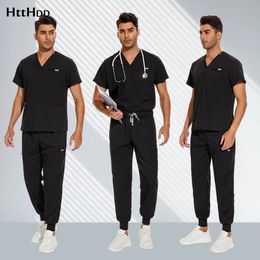 Hospital Doctor Nursing Set Unisexe En gros de jogger décontracté costumes à manches en V Cor à manches en V Nurse Pantalon Pharmacie Uniforms 240407