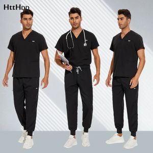 Doctor de hospital Conjunto de enfermería unisex Termos casuales al por mayor Topes de manga corta Tops de cuello V pantano de enfermería Uniformes 240407