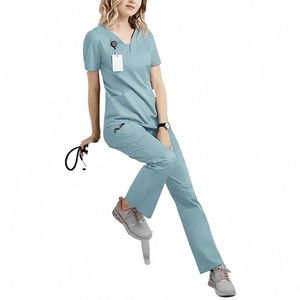 Hôpital Médecin Infirmière Uniforme Femmes Gros Casual Manches Courtes Col En V Jogger Costumes Infirmière Phcy Travail Uniforme Médical u8YG #