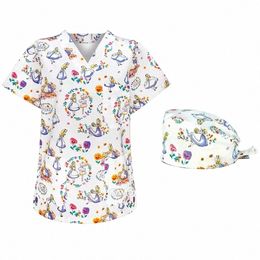 Ziekenhuis Uniformen Vrouw Scrub top Arts Phcy Kindergeneeskunde Verpleegkundige Schoonheid Sal Werkkleding Klinische Verpleging Shirt met korte mouwen 25Dd #