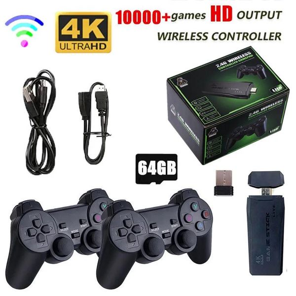 Host M8 Consola de videojuegos Anfitrión nostálgico 2.4G Doble controlador inalámbrico Game Stick 4K 10000 Juegos 64 Juegos retro de 32 GB para GBA Boy CHR