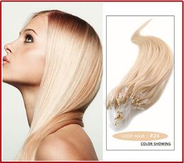 HEET!!! - 0.8G / S 200 / LOT 14 "- 24" Micro-ringen / Loop Braziliaanse Remy Menselijk Hair Extensions Hair Extention, # 24 Medium Blonde