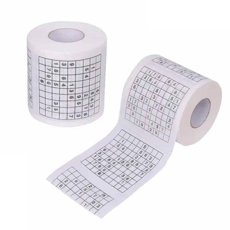 Hot 1 rouleau 2 pli nouveauté numéro drôle Sudoku imprimé WC Bath drôle de papier toilette doux tissu en bois de bois 300 fournitures de salle de bain cadeau