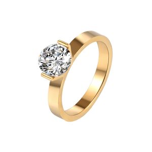 Chaude 1 Bague En Cristal Brillant Pour Mariage Titane Acier Top Qualité Or Couleur Bijoux Amour Cadeau Femme Bague En Gros