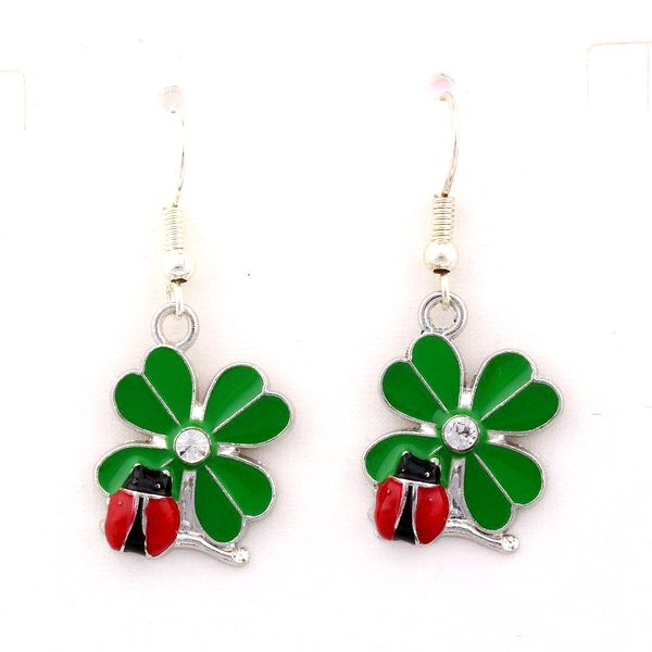 10 pares de pendientes de candelabro de hierba de la suerte de esmalte verde con alambre de oreja de gancho de pescado 18X39mm para accesorios de mujer