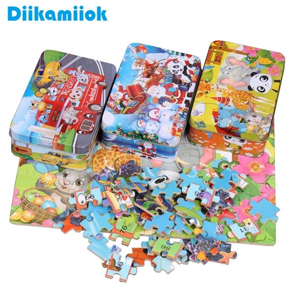 Hot 100 Pièces Puzzle En Bois Enfants Cartoon Jigsaw Puzzles Bébé Apprentissage Éducatif Jouets Interactifs pour Enfants Cadeaux De Noël 201218