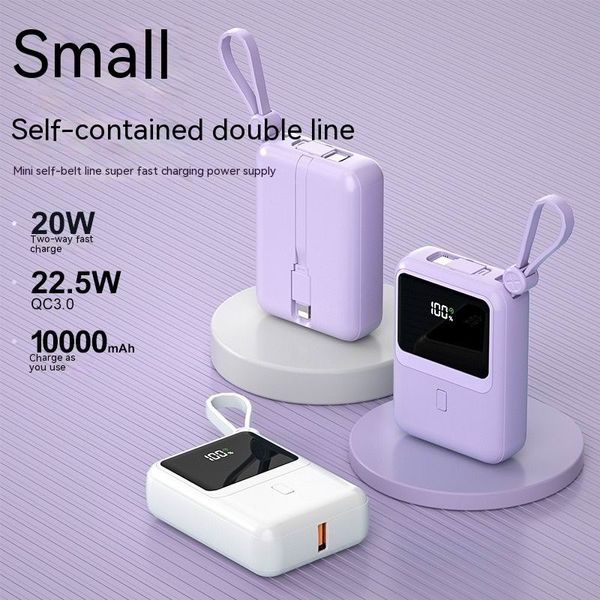 Hot 10000mAh Mini Power Bank 22.5W con cables Carga rápida Batería móvil externa Cargador de camping para iPhone Samsung Huawei Powerbank