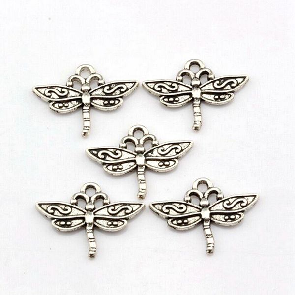 Alliage libellule breloques pendentifs pour la fabrication de bijoux Bracelet collier accessoires de bricolage 15x23mm argent Antique 100 pièces