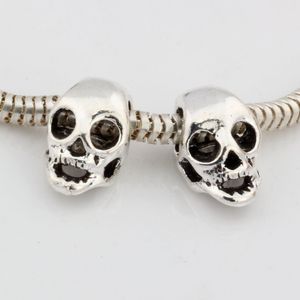 100 Uds. Cuenta espaciadora de agujero grande de calavera de aleación de plata antigua para hacer joyas, pulsera, collar, accesorios DIY de 15x9mm