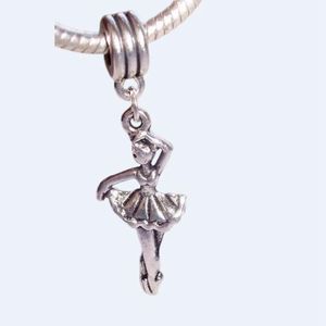 100 -stcs Antiqued Silver Ballerina Ballet Dancer Dance Dange Bead voor Europese bedelarmbanden 44 *14 mm