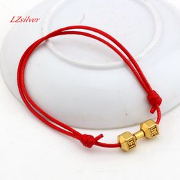 Chaud ! 20 pièces nouveaux Bracelets réglables cires rouges corde Antique or en alliage de Zinc haltère haltère réglable Bracelet B-33