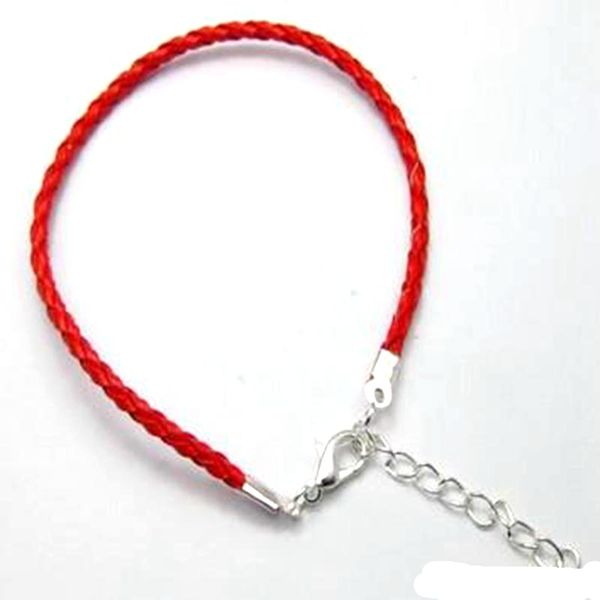 100 unids/lote pulseras de hilo trenzado de cuero de Color rojo 18-20 cm pulsera de cuero de buena suerte regalo de joyería para niña